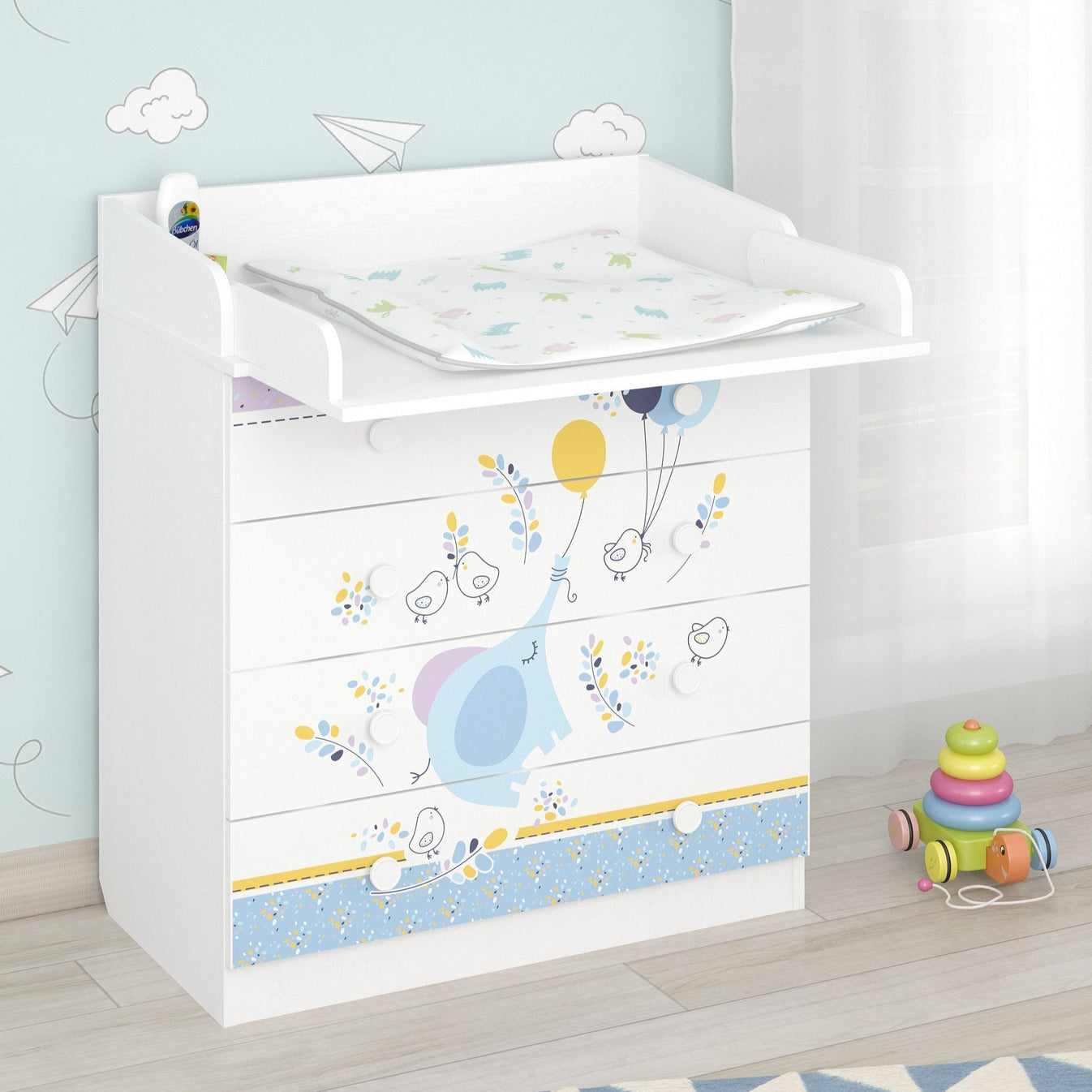 Shefa 800 Kids Changing Dresser Elephant With Balloon White (2 boxes)