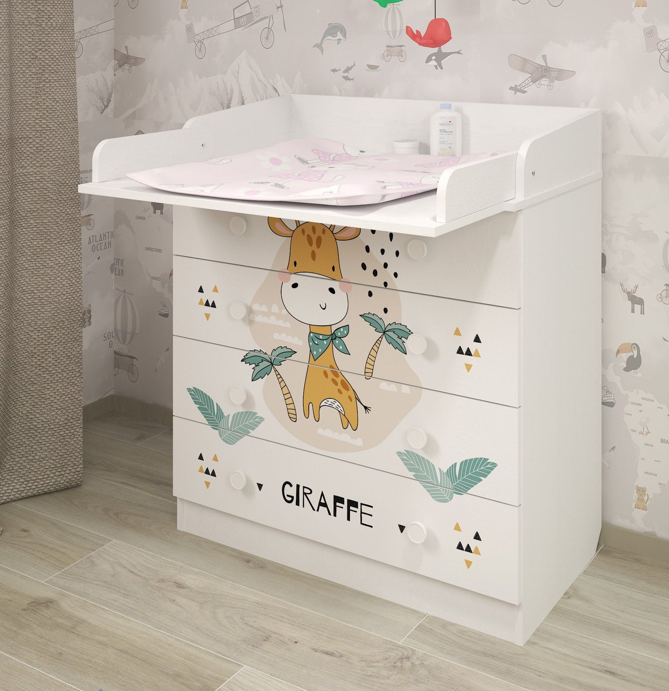 Shefa 800 Kids Changing Dresser Giraffe White (2 boxes)