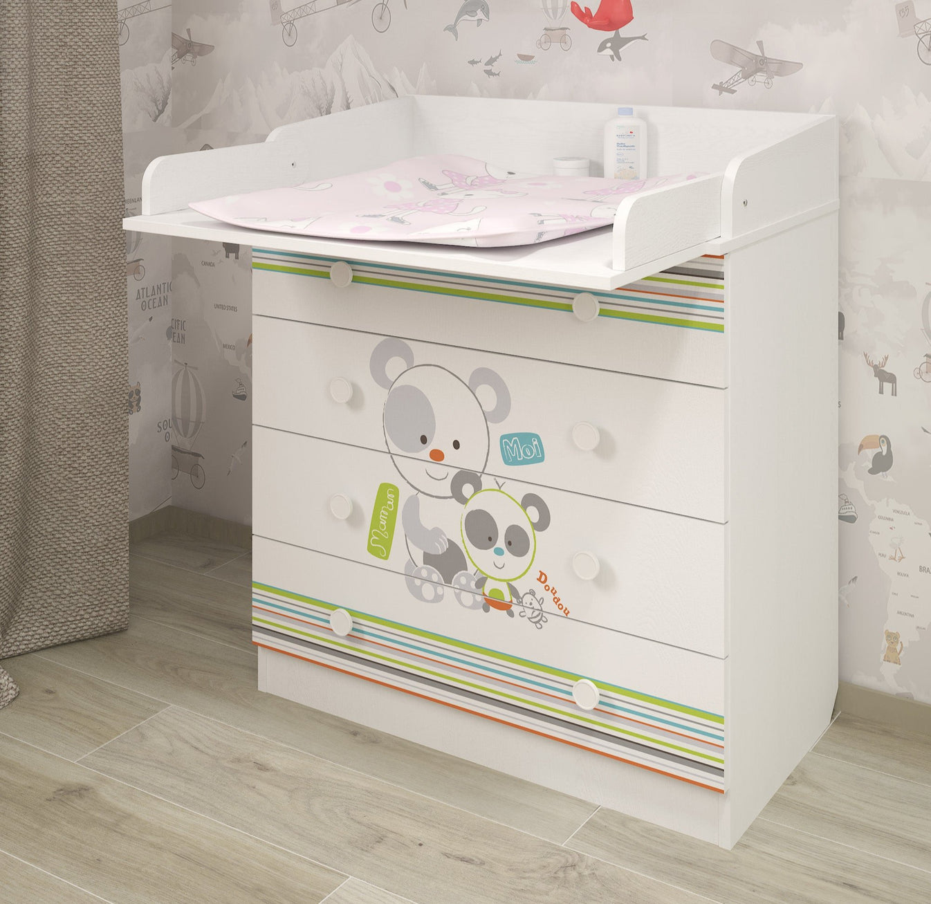 Shefa 800 Kids Changing Dresser Pandas White (2 Boxes)