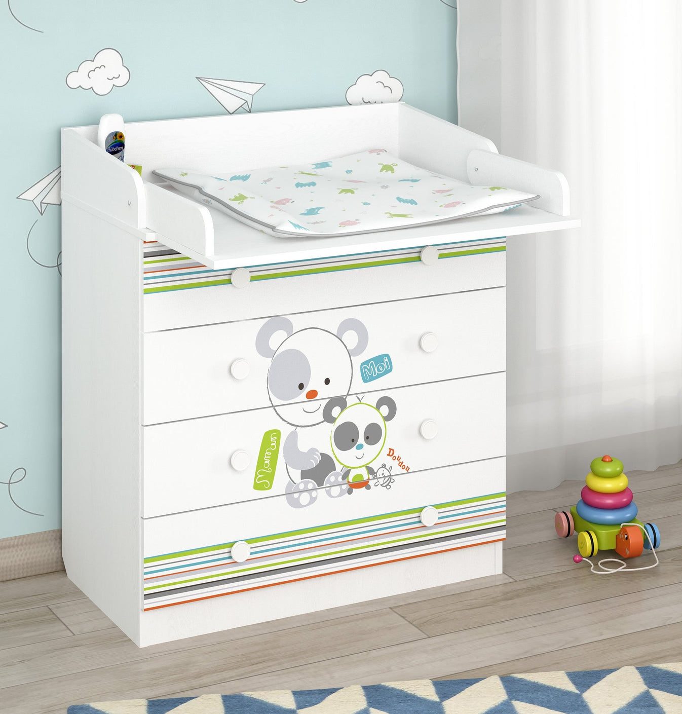 Shefa 800 Kids Changing Dresser Pandas White (2 Boxes)