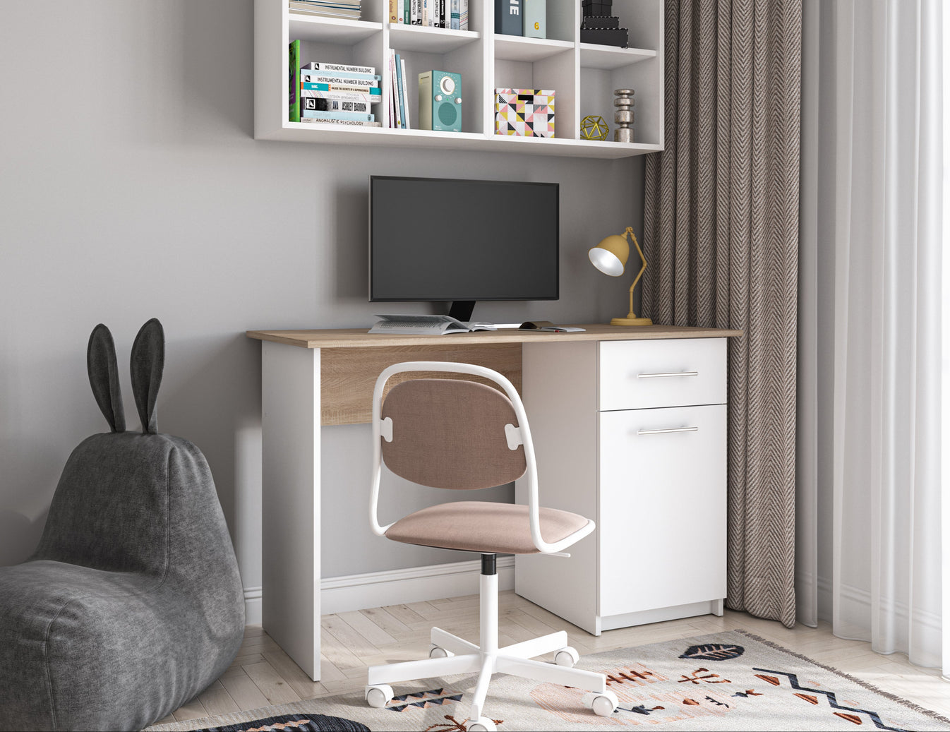 Shefa Line Computer Desk Mix Sonoma Oak - White (1 box)