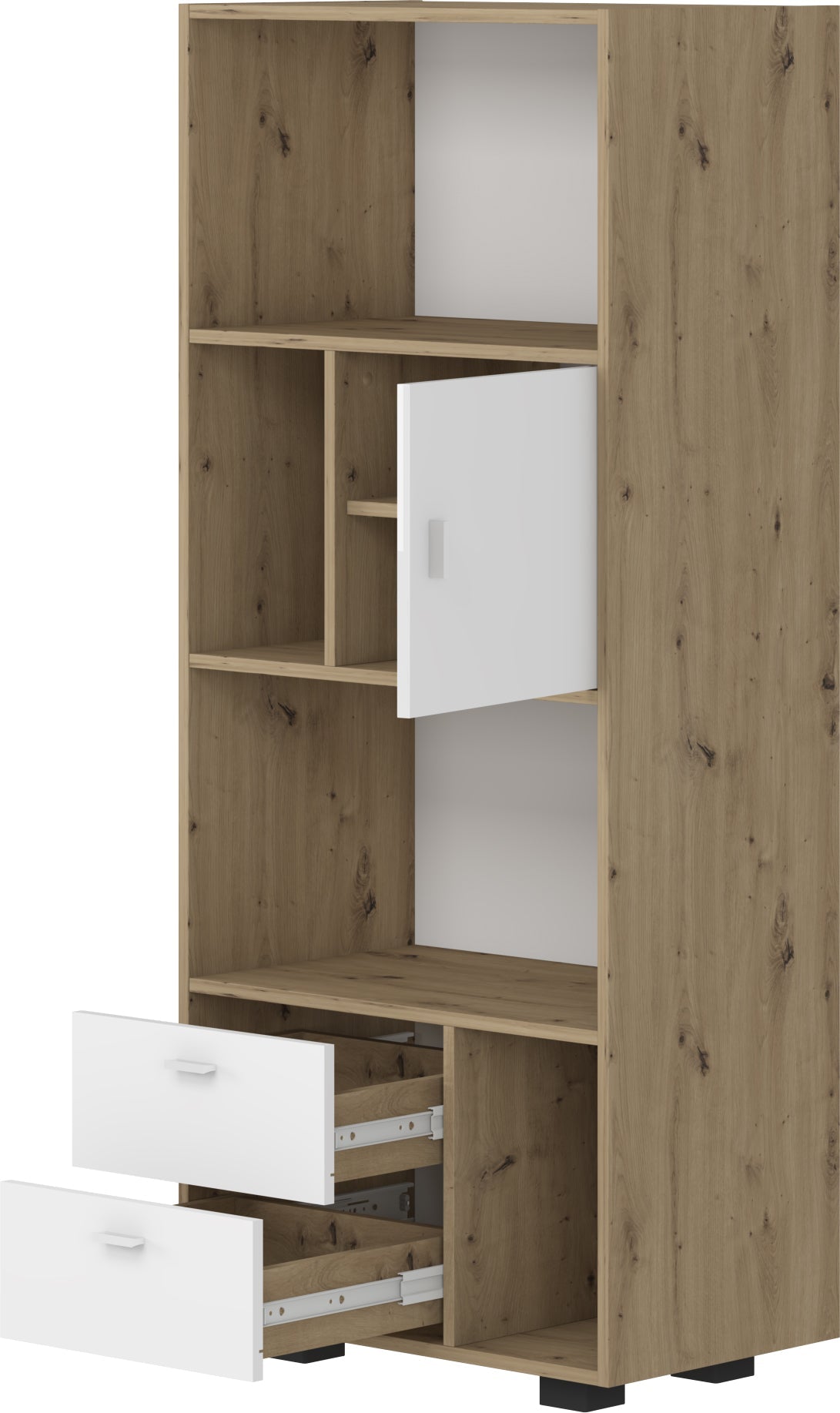 Shefa Line Bookcase Kurt White - Artizan Oak (2 boxes)