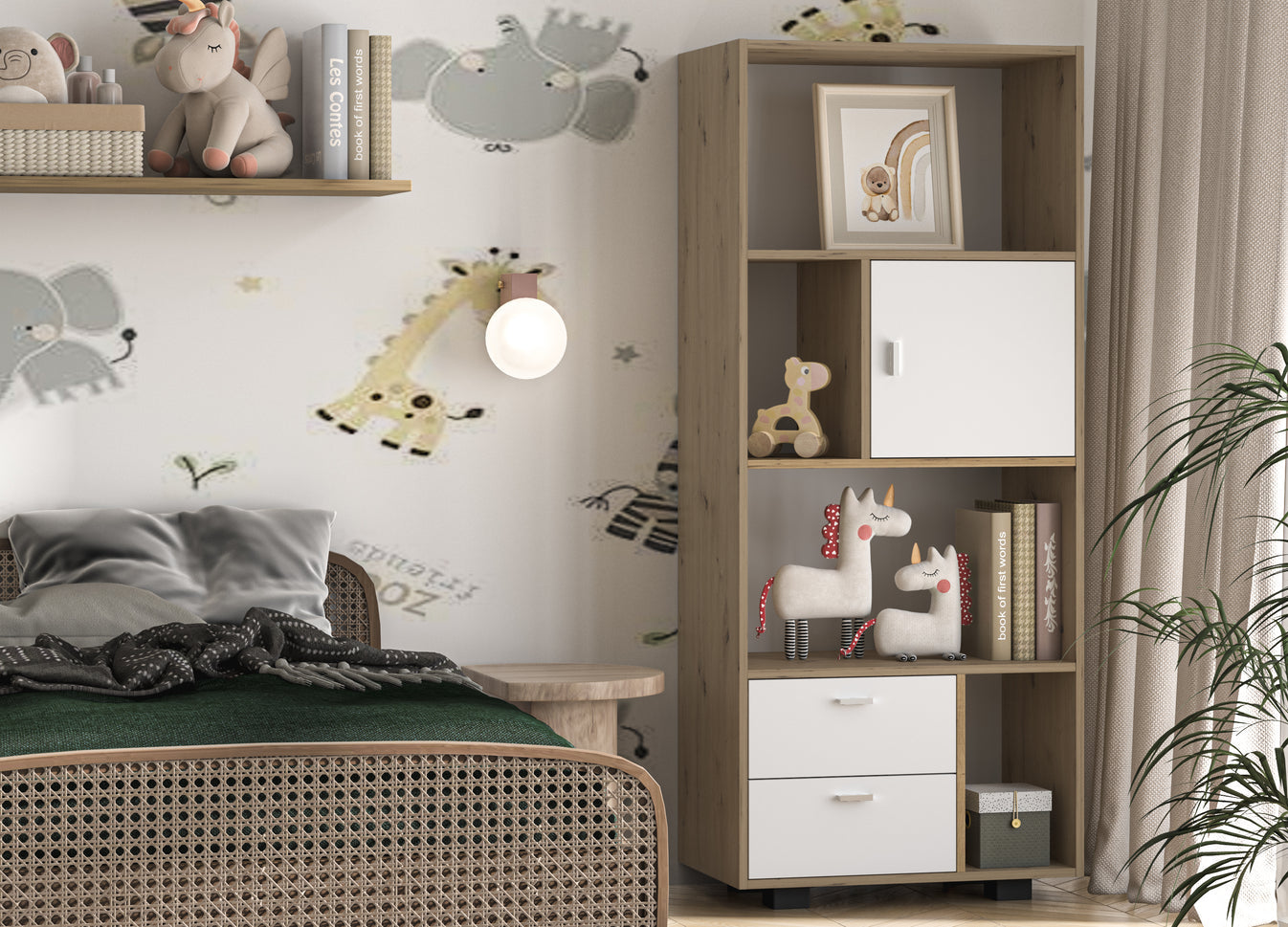 Shefa Line Bookcase Kurt White - Artizan Oak (2 boxes)