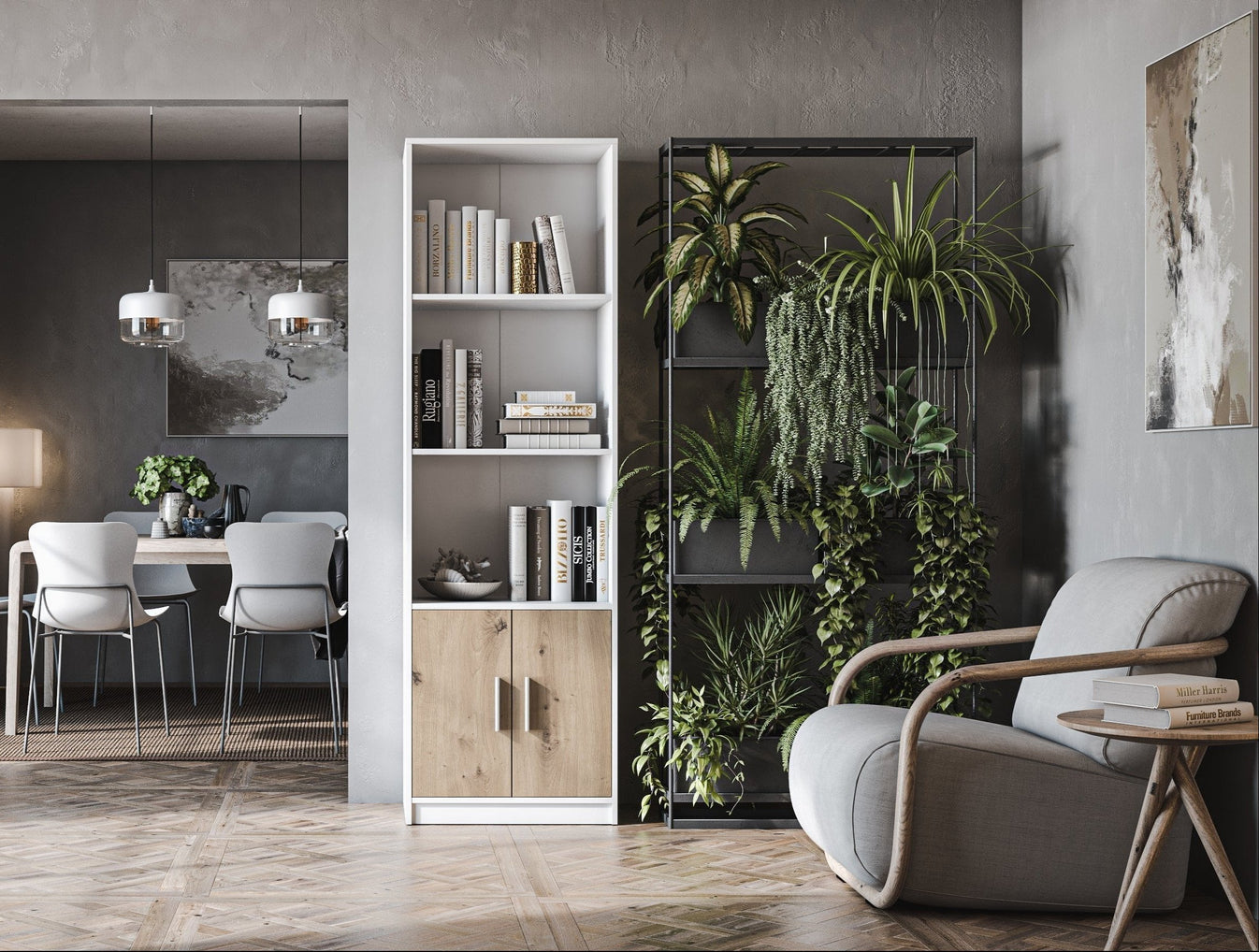 Shefa Line Bookcase Klio White - Artizan Oak (2 boxes)