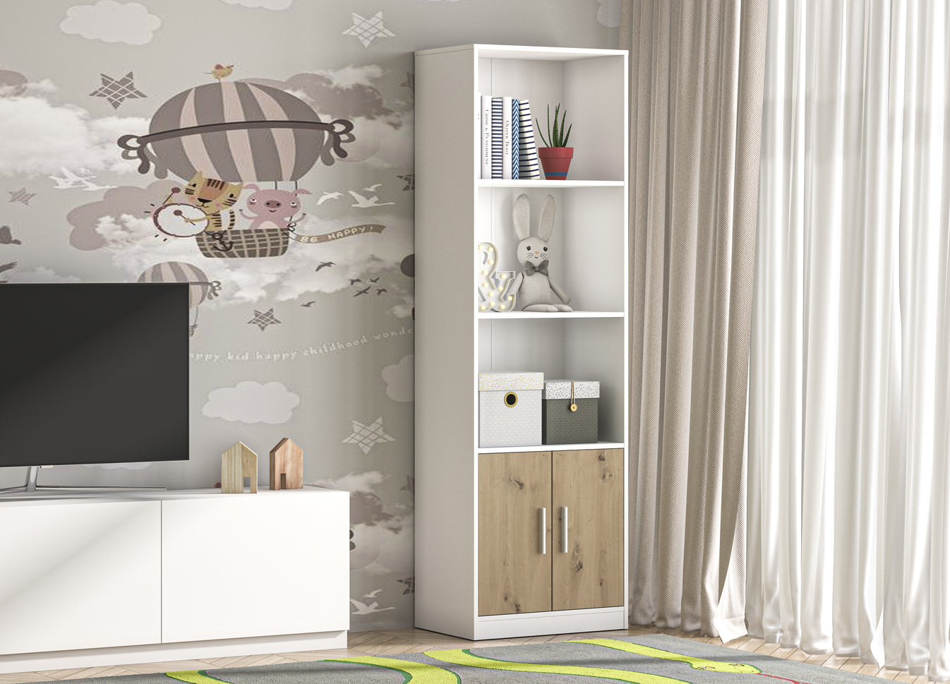 Shefa Line Bookcase Klio White - Artizan Oak (2 boxes)