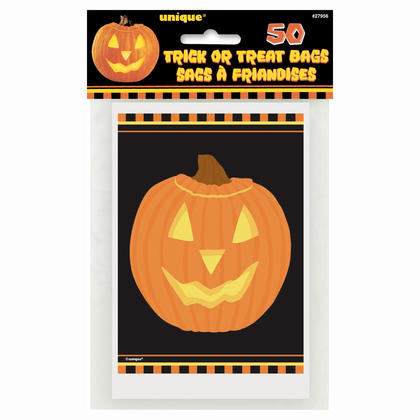 50 x PUMPKIN PARTY TREAT BAGS 4X6 Inches