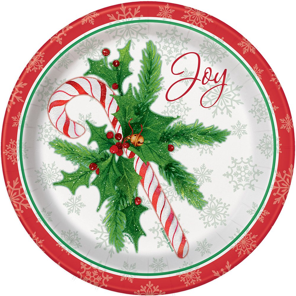 Candy Cane Christmas Round 9" Dinner Plates, 8ct