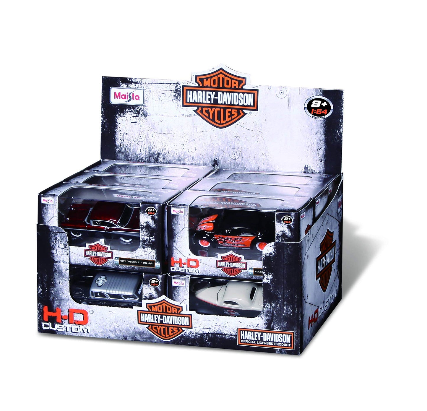 1:64 HARLEY DAVIDSON CUSTOM CARS - 12 PC DISPENSER