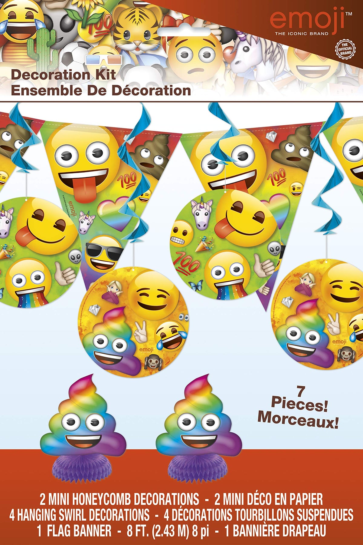 Unique Party 79438 - Rainbow Fun Emoji Decorations Kit, Set of 7