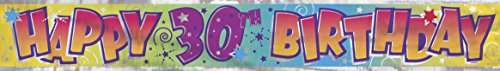 Unique Party 90023LF Happy 30th Birthday Banner-12 ft | Disposable | Foil | Fun Art | 1 Pc, Multicolor, Age 30