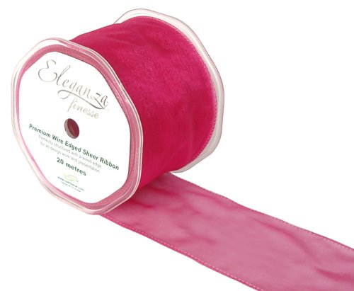 Eleganza 70 mm x 20 m Wired Edges Sheer Ribbon, Woven, Deep Cerise, 12 x 12 x 7 cm