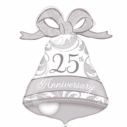 Amscan Silver 25th Bell-Shaped Foil Balloon 56cm x 69cm-1 Pc, 27"