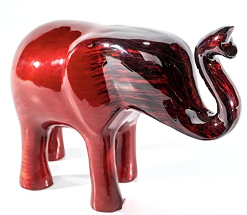 Eco-Friendly Recycled Aluminium Brushed Red Elephant Trunk Up (Handmade & Fairtrade) Statue Ornament Home Decoration X-Large 16cm