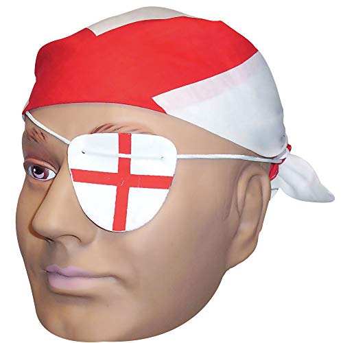 Bristol Novelty England Bandana and Eye Patch, White/Red, One Size