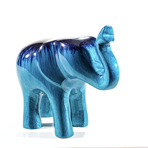 Eco-Friendly Recycled Aluminium Brushed Aqua Elephant Trunk Up (Handmade & Fairtrade) Statue Ornament Home Decoration Large 12cm