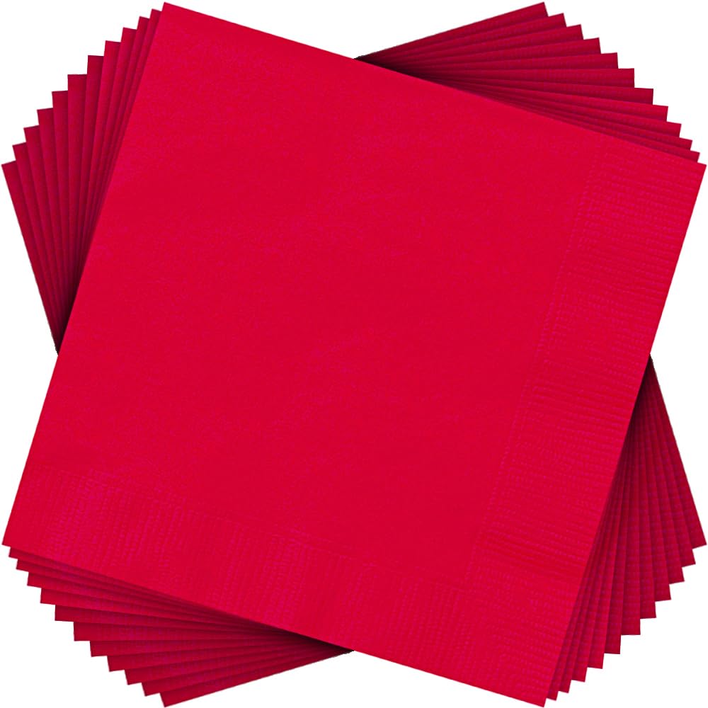 Unique Solid Beverage Napkins | Classic Ruby Red Color Theme | 20ct, Paper,