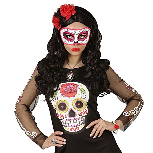 Widmann Unisex DIA DE LOS MUERTOS Eye Mask With Black & Pink Glitter