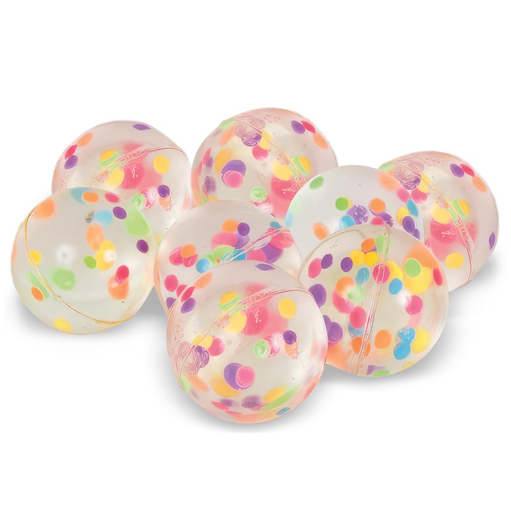 Unique Party - Confetti Filled Bouncy Ball Party Bag Fillers, Bag of 8