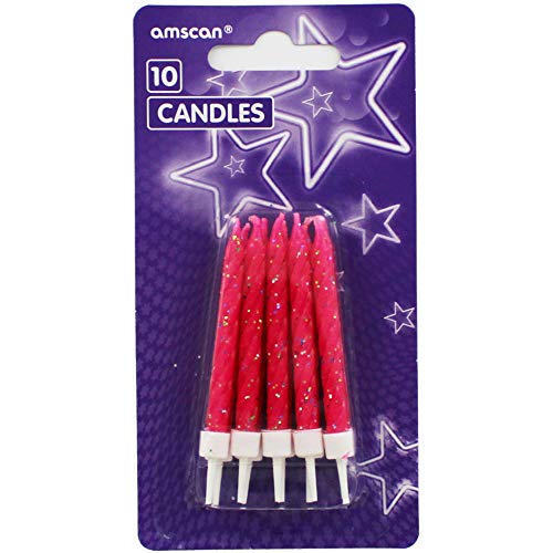 Amscan Pink Glitter Candles With Holders, Pack of 10