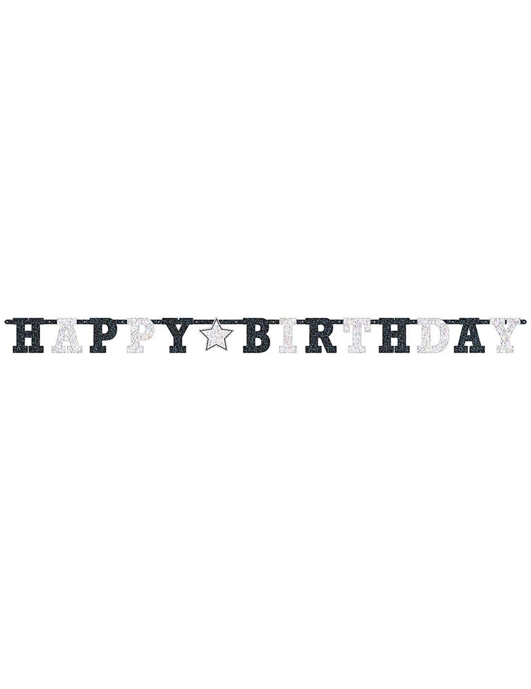 Black & White Happy Birthday Prismatic Letter Banner 2.4m x 16cm