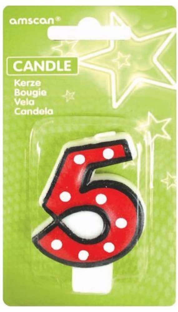 Amscan White Dots and Black Border Candles Number 5 - 7.6cm