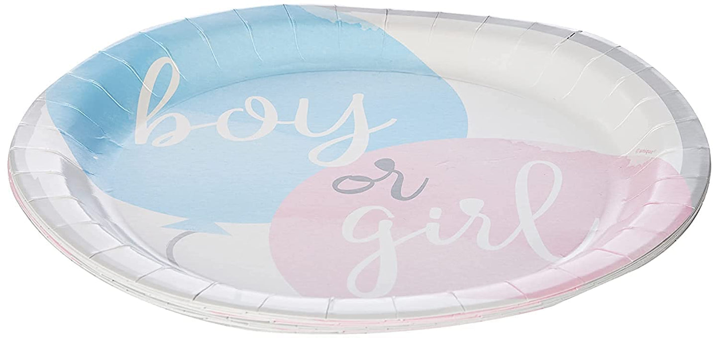 Unique Gender Reveal Round Dessert Plates,9" 8 Pcs, Pink & Blue