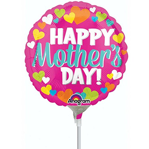 Amscan Anagram Happy Mothers Day Hearts Mini Foil Balloons on Sticks (3 Pack)