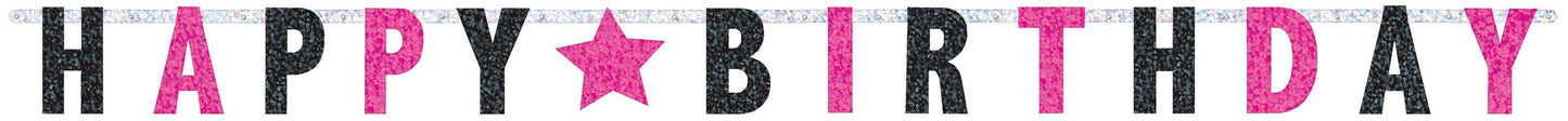 Black and Pink Happy Birthday Prismatic Letter Banner 2.4m x 16cm