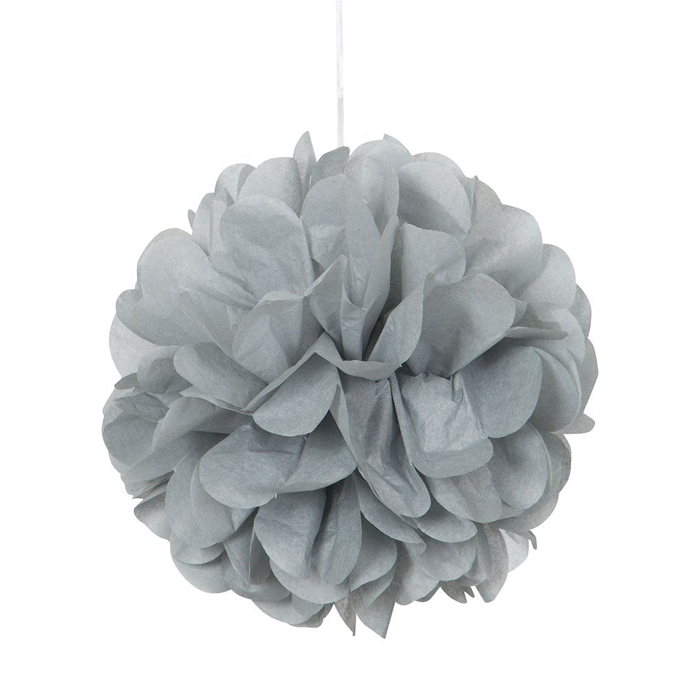 Unique Party - 23cm Small Silver Tissue Paper Pom Poms, Pack of 3