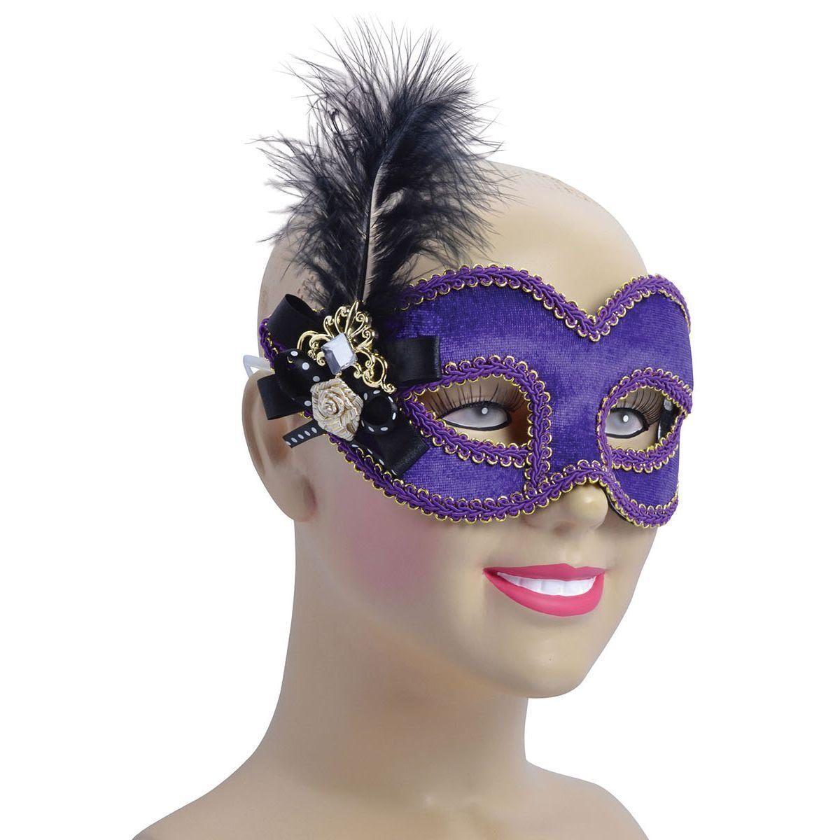 Purple Velvet + Tall Feather, Glasses Frame Mask, Fancy Dress, Accessory