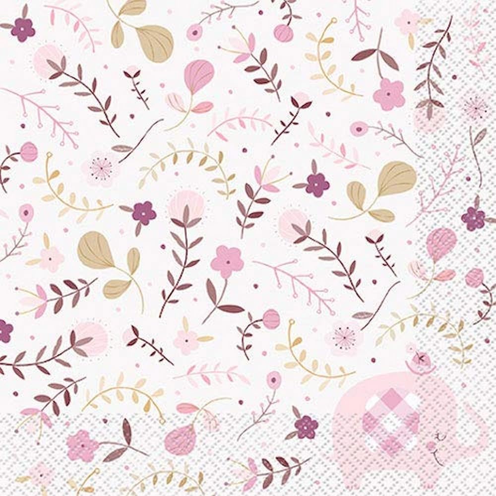 Unique Pink Floral Elephant Baby Shower Luncheon Napkins 16 Pcs