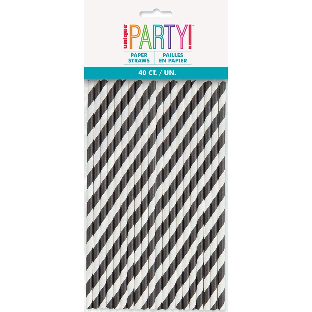 Striped Paper Straws | Black | 40 Pcs.