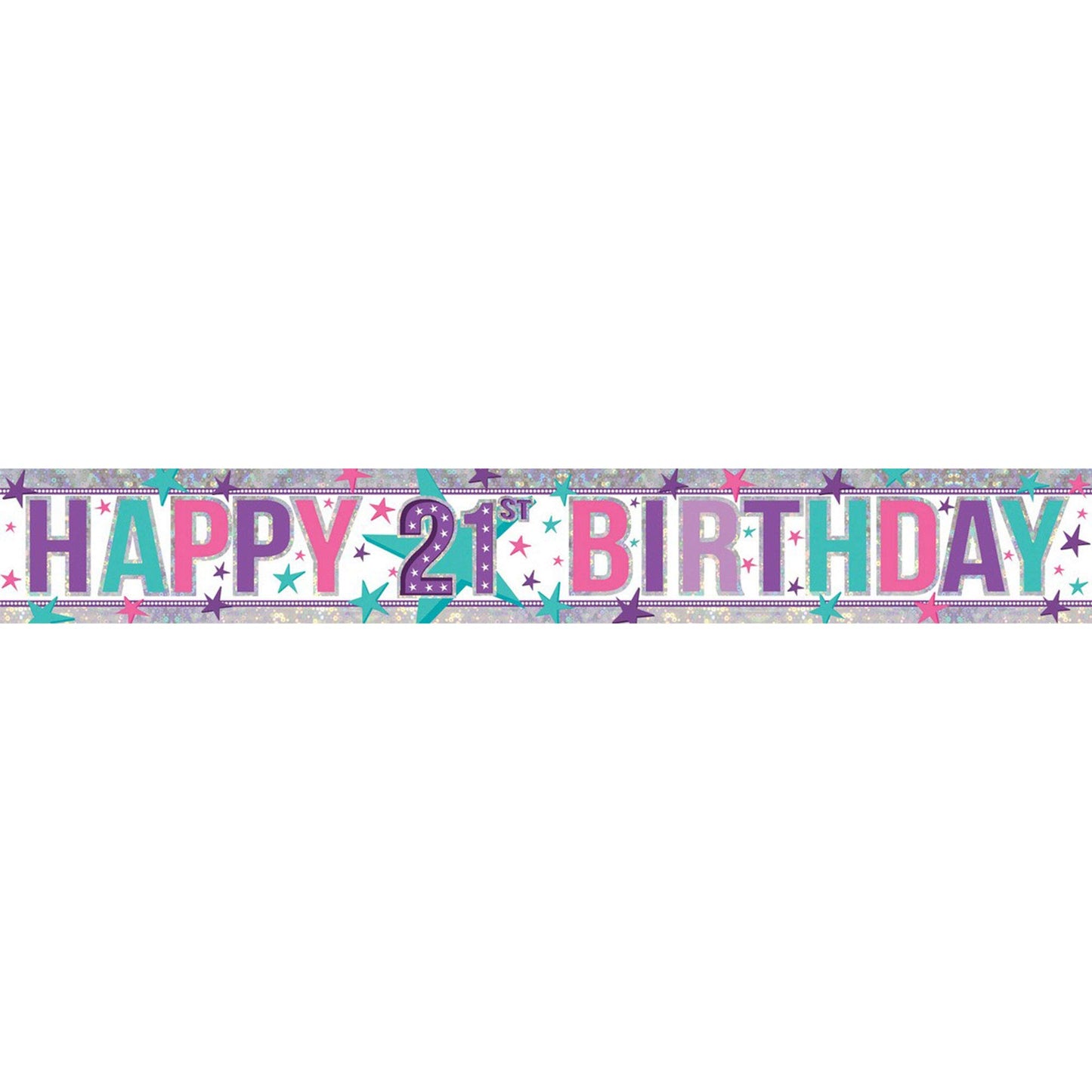 Amscan Pink Happy 21st Birthday Holographic Foil Banners 2.7m