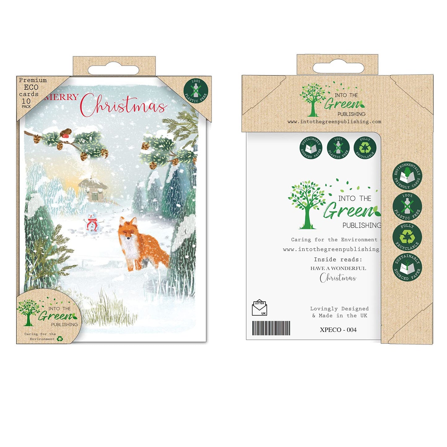 Into the Green Pack of 10 Xmas Christmas Card with Envelopes (Curious Fox)