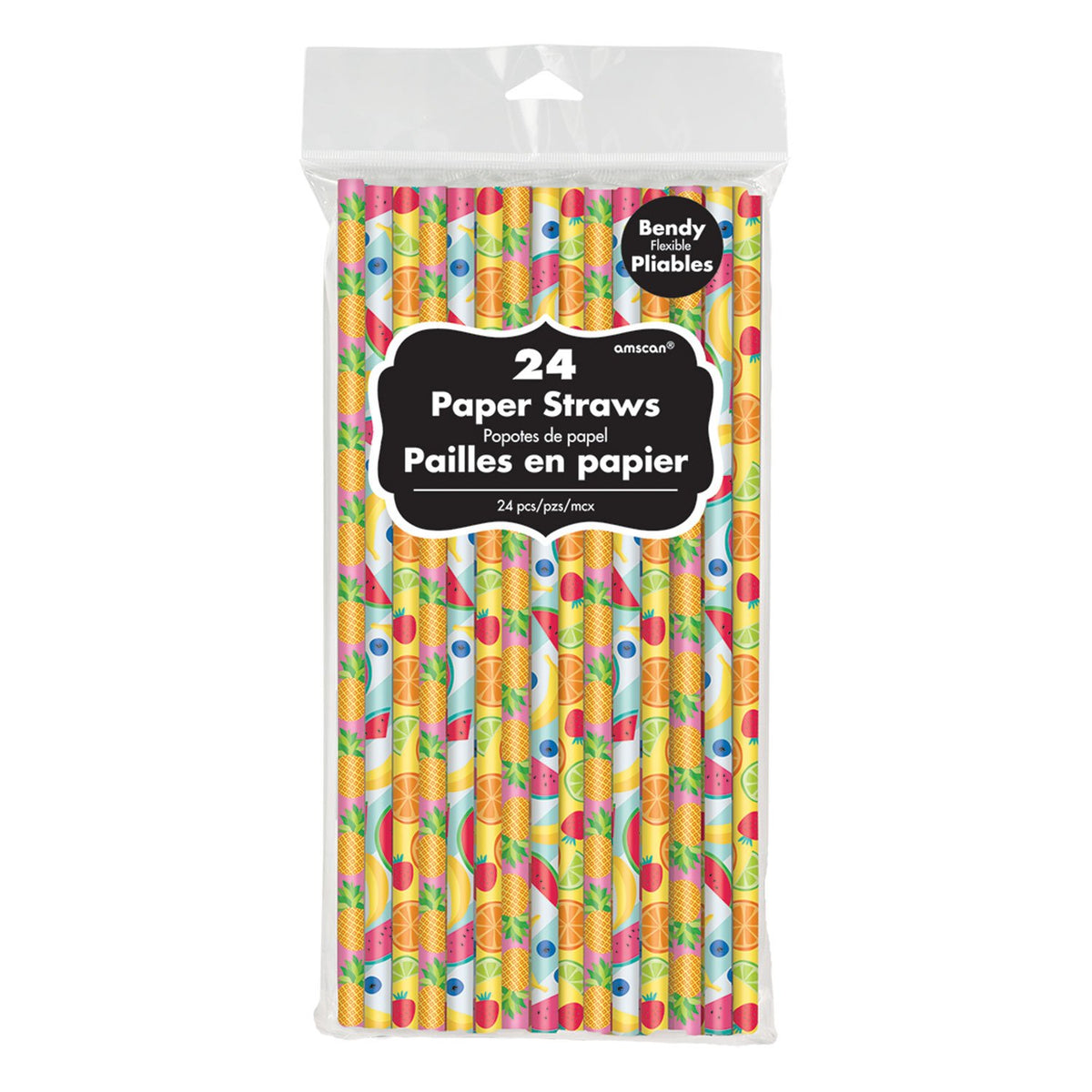 Amscan Fruit Salad Paper Straws 24 Per Pack
