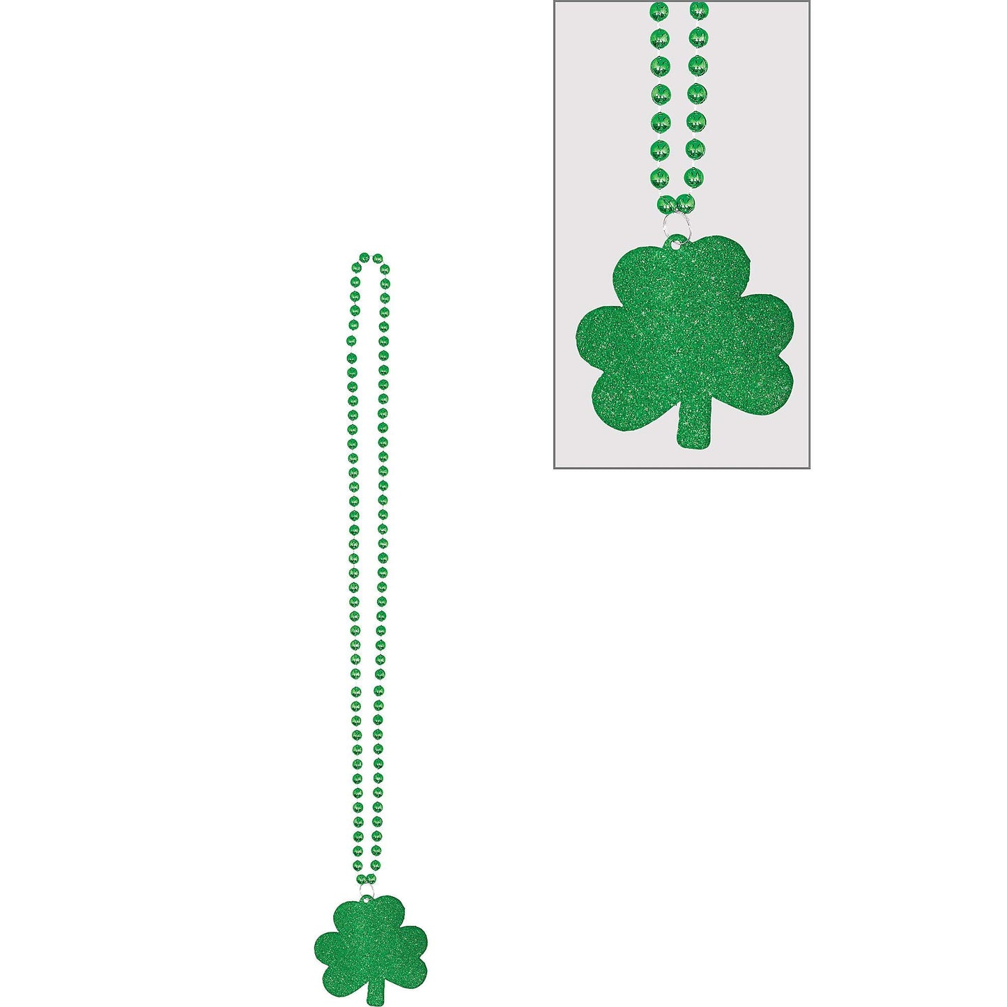 St. Patricks Day Glitter Shamrock Necklaces 81cm