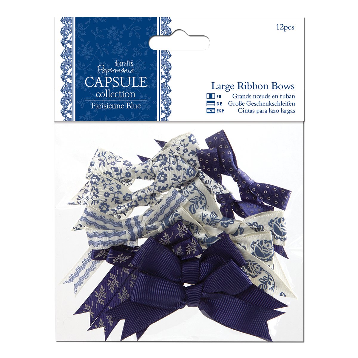 Papermania 12-Piece Large Capsule Ribbon Bow, Parisienne Blue