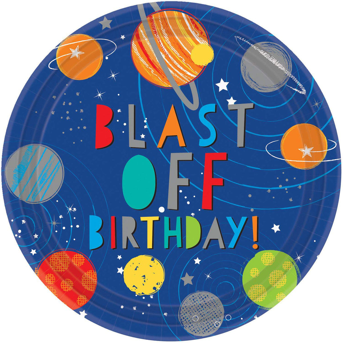 Blast Off Birthday Paper Plates 23cm (8 pk)
