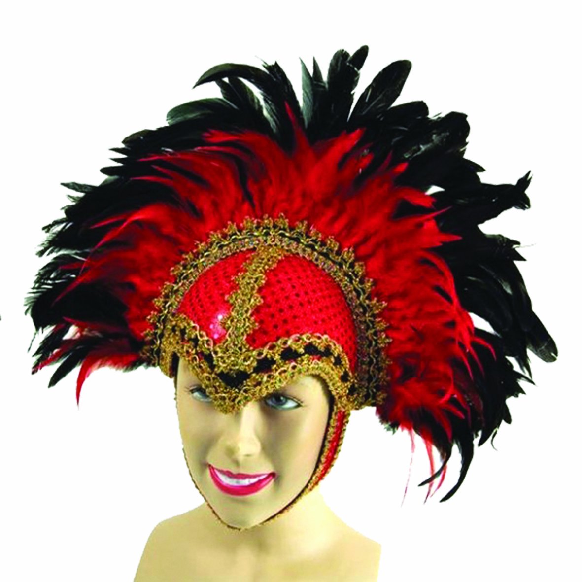 Red/Black Showgirl/Feathers Alpha Masquerade Party Fancy Dress Disguise Masks & Eyemasks Outfit Accessory