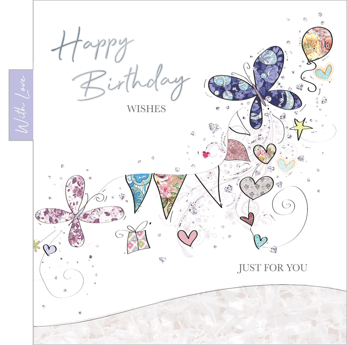 Into the Green Bunting & Butterfly Open Birthday Card with Glitter & envelope
