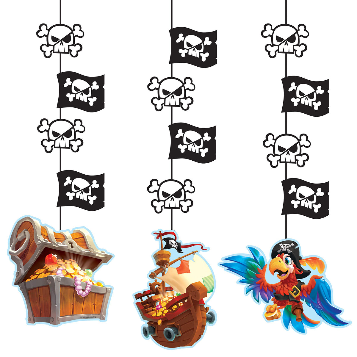 Creative Converting Treasure Island Pirate Theme Hanging Cutout, 40.2"-3 Pcs, Multi-Colored, 32 in, 3 ct