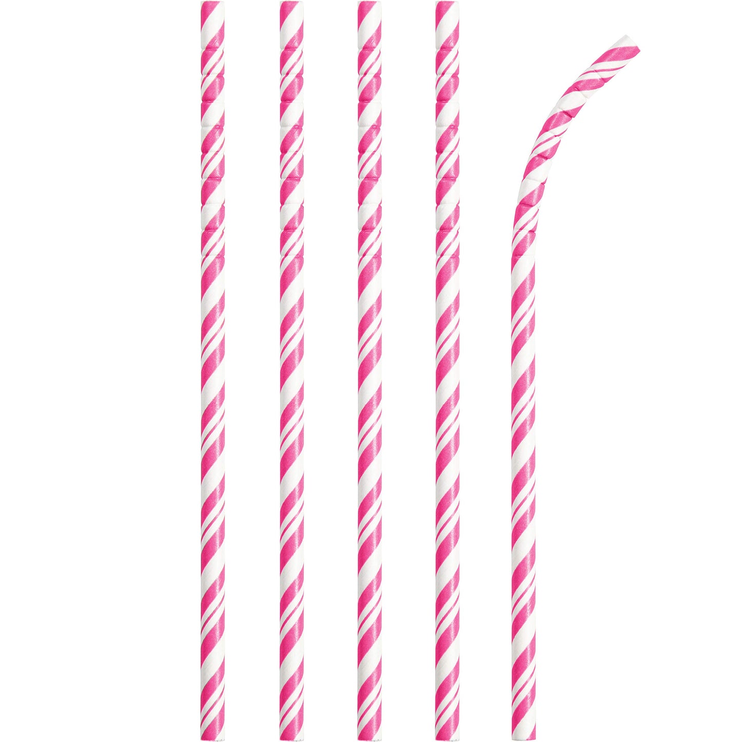Creative Converting Eco-Flex Bendable Straws-24 Pcs, Paper, Candy Pink/White Stripe