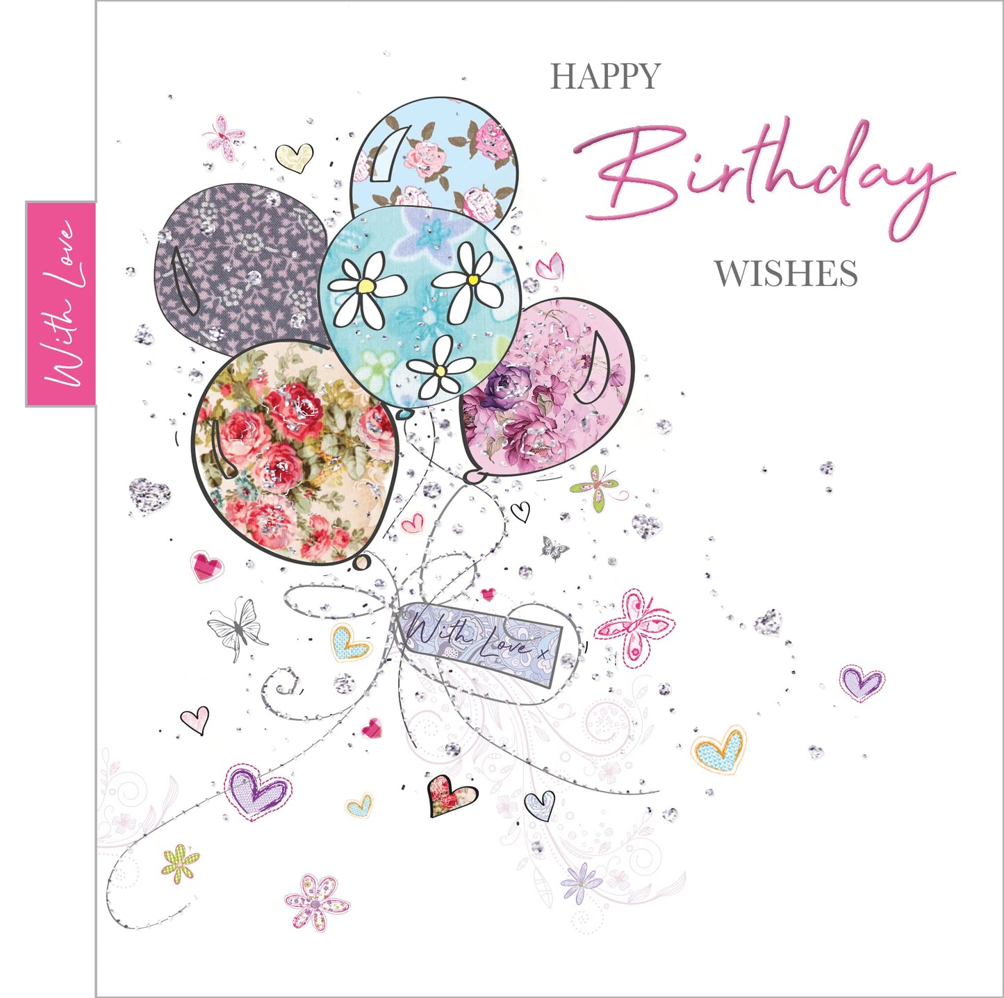 Into the Green Balloons Birthday Card with Glitter & envelope