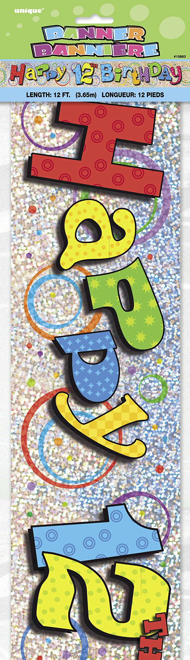 Unique Party - 12ft Prism Happy 12th Birthday Banner