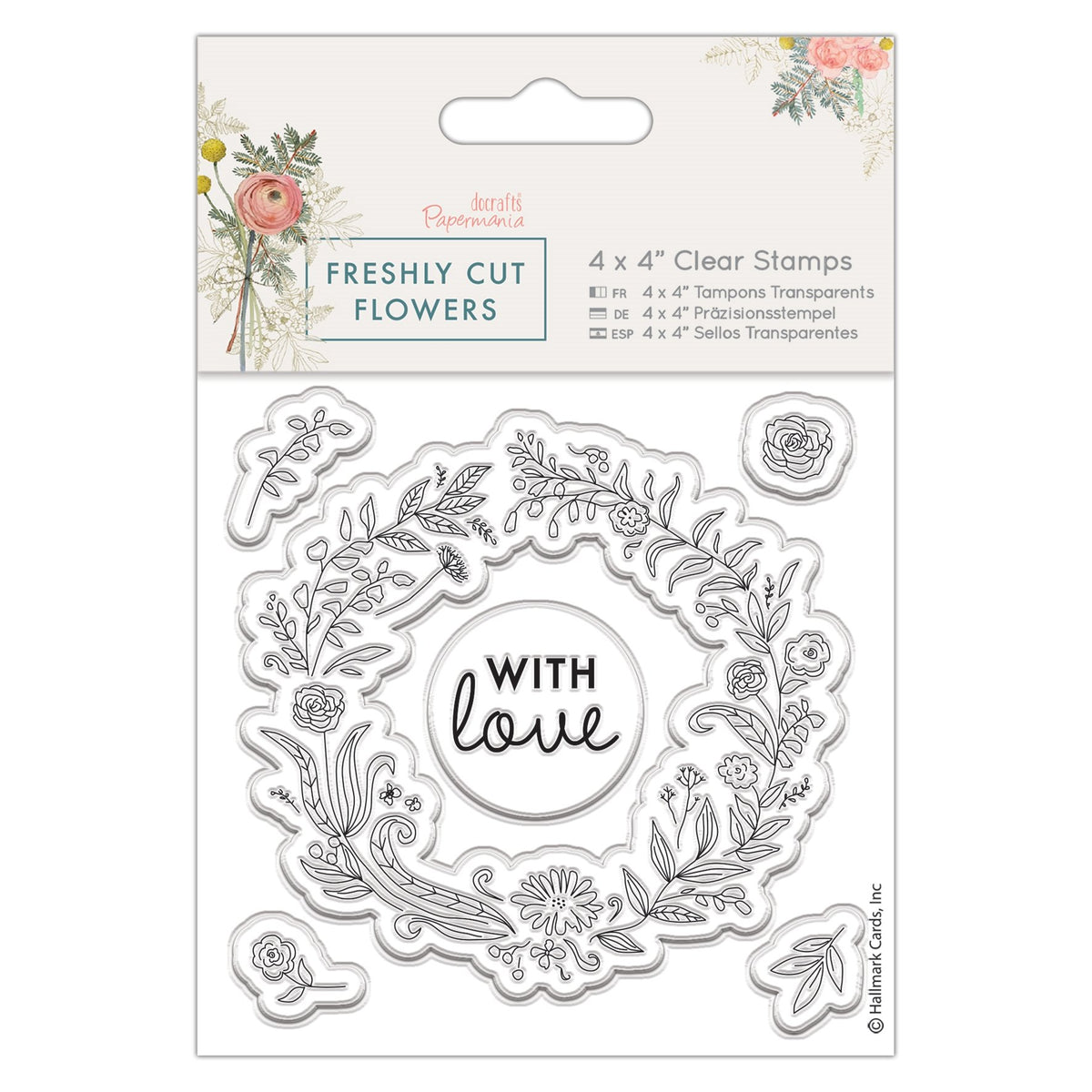 Papermania Freshly Cut Flowers 4 x 4" Clear Stamp - Floral Wreath