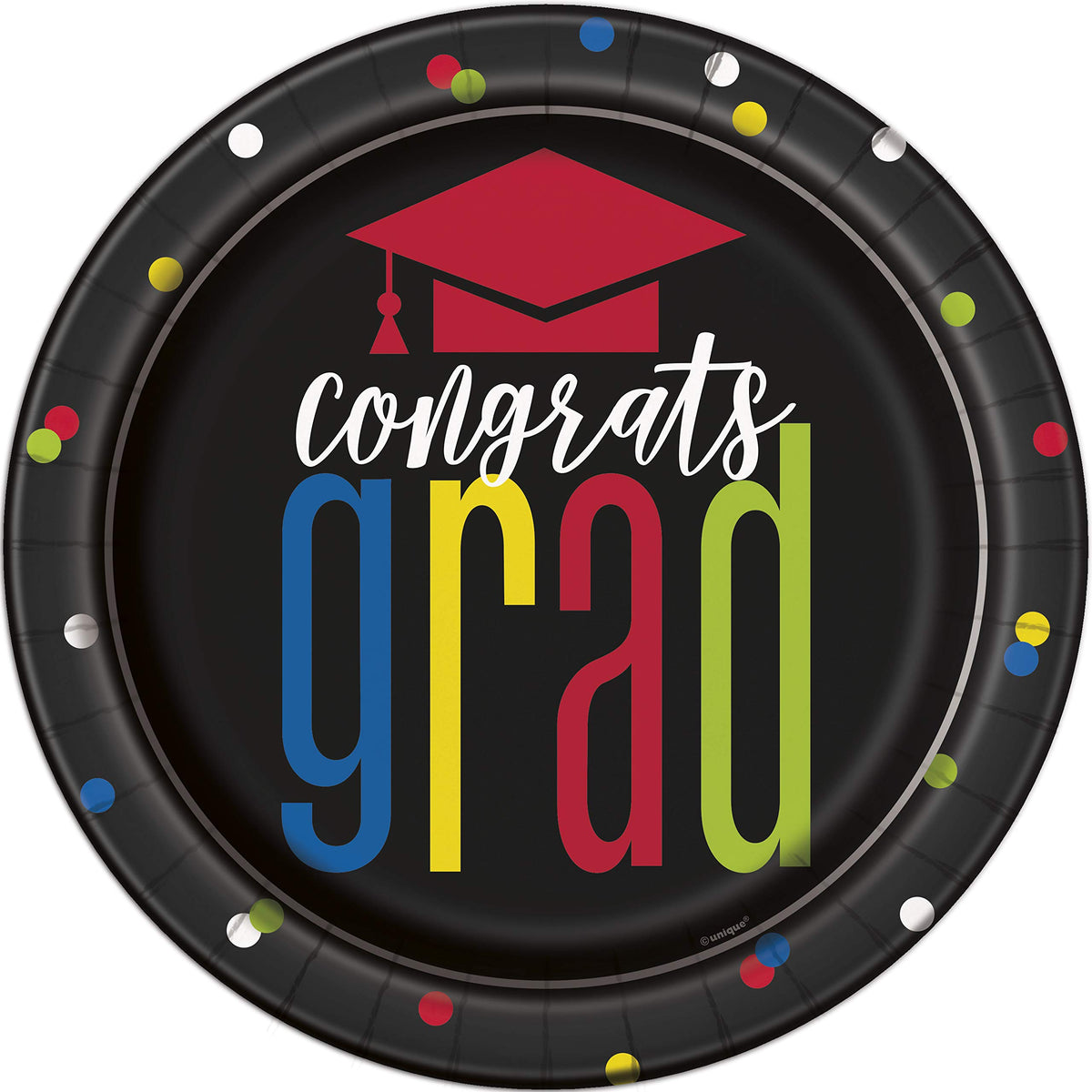 Unique Party - 23cm Colourful Graduation Paper Plates, Pack of 8