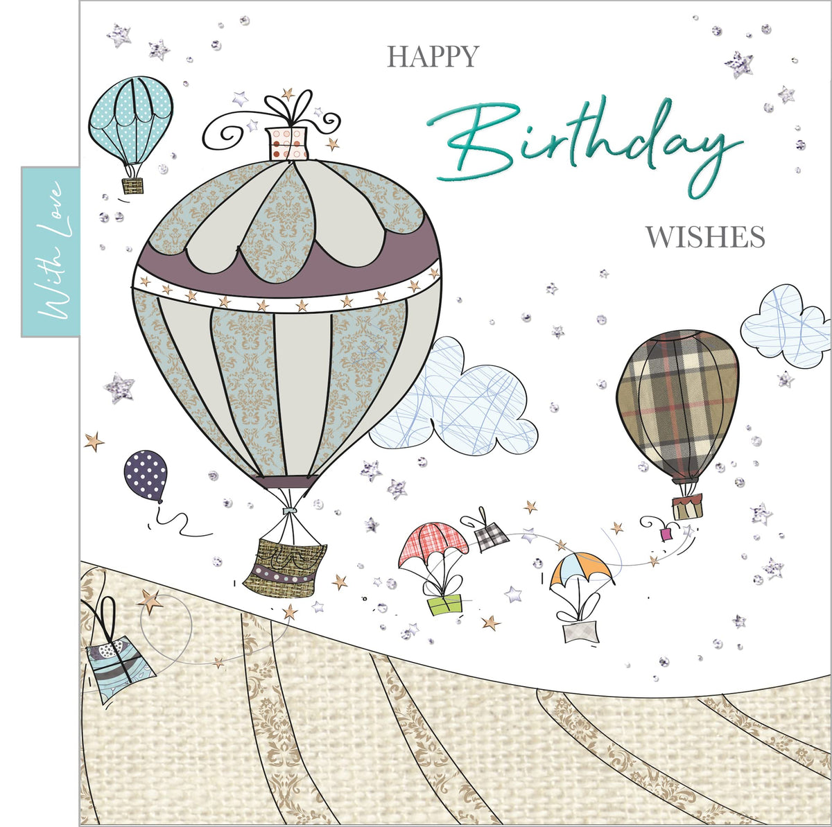 Into the Green Hot Air Balloon Birthday Card with Glitter & envelope