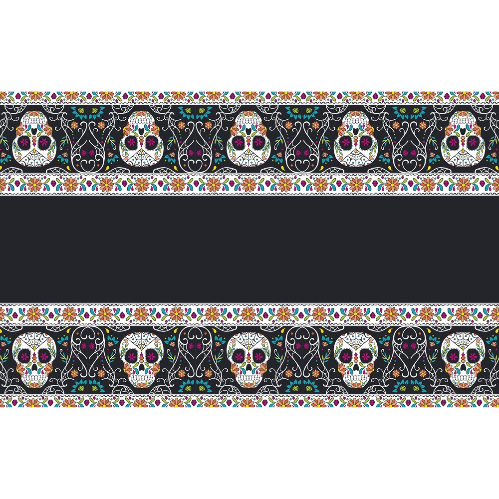 Unique Party - Plastic Skull Day of the Dead Halloween Tablecloth, 7ft x 4.5ft