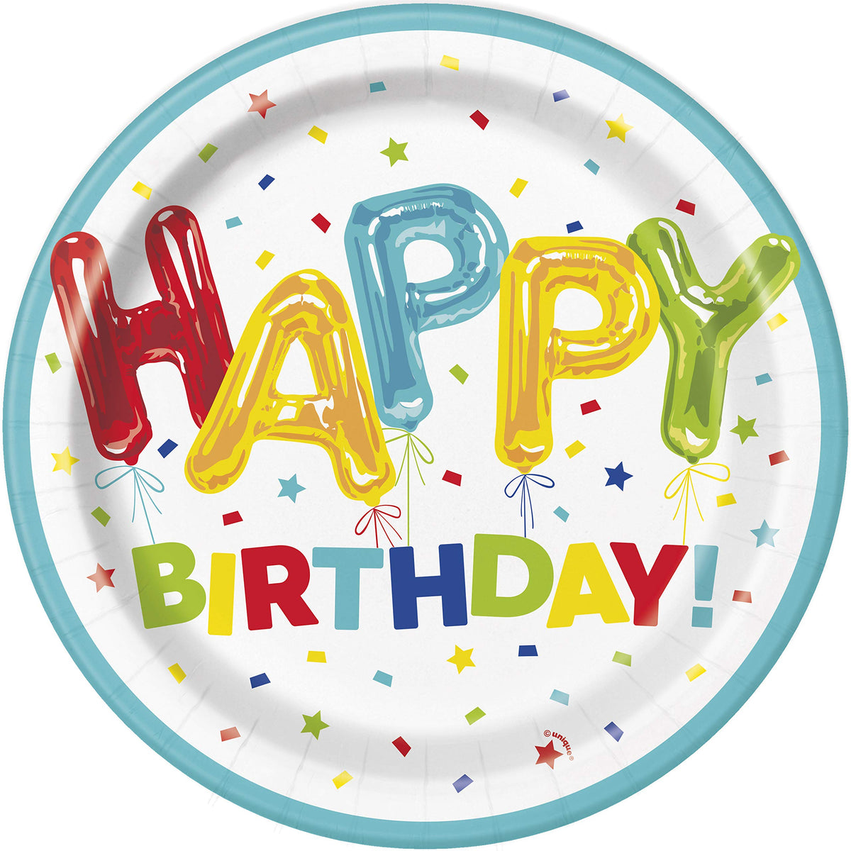 Unique Party - 23cm Happy Balloon Birthday Paper Plates, Pack of 8