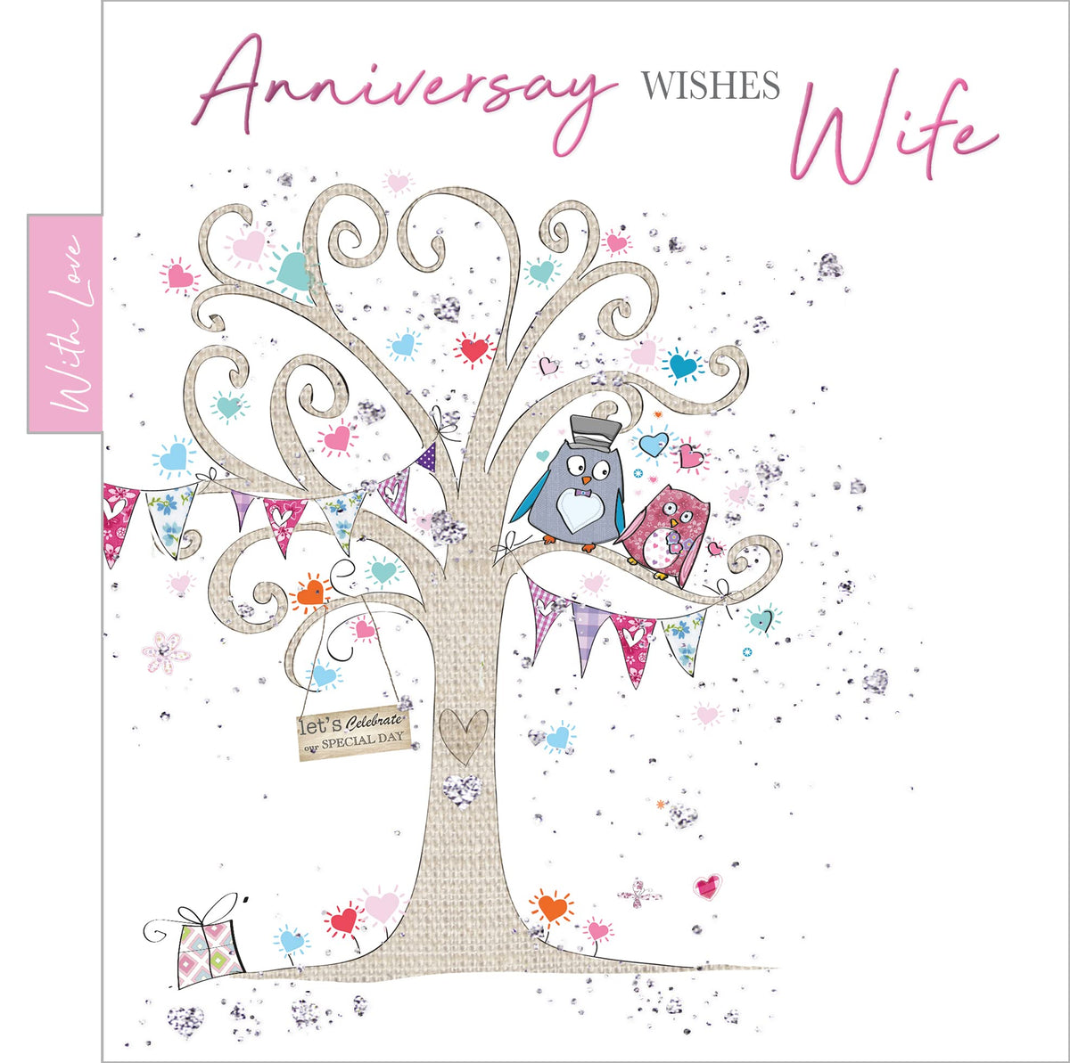 Into the Green Owls & Tree Wife Anniversary with Glitter & envelope